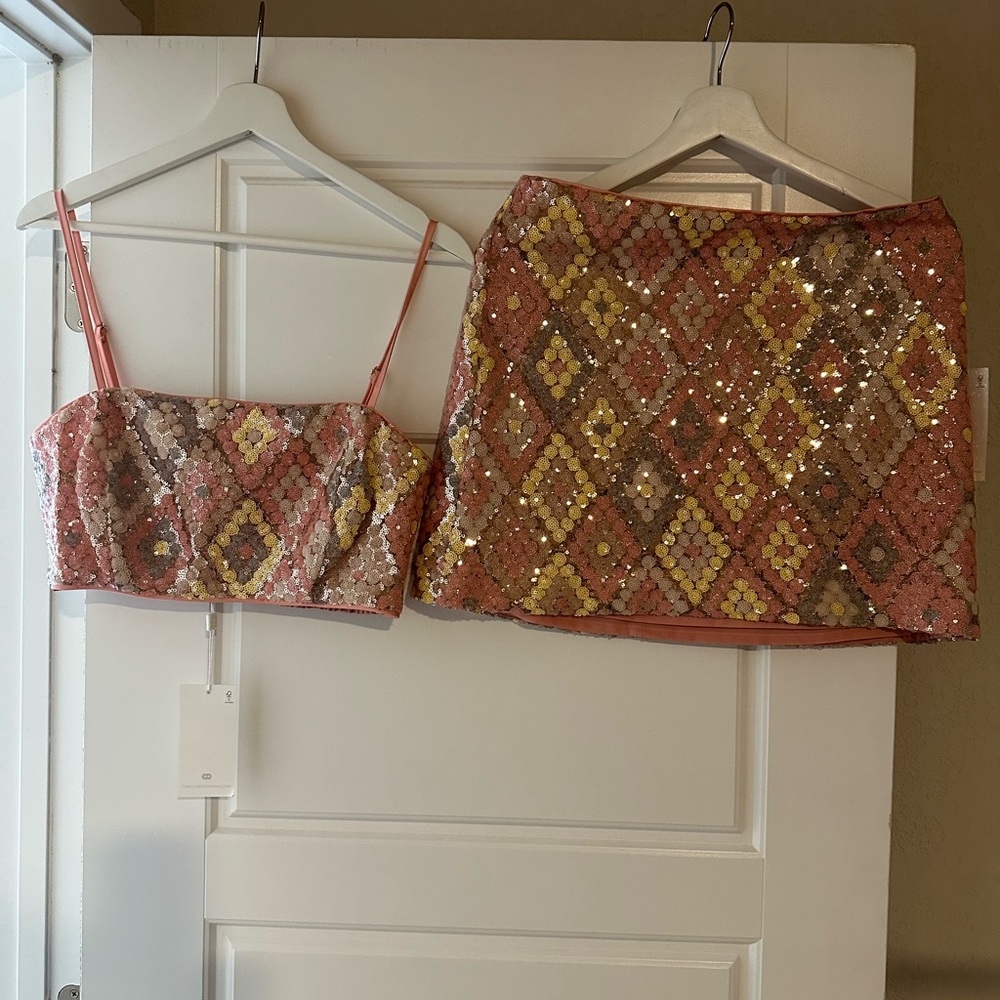 Caroline Constas Sequin two piece skirt set Size 8
